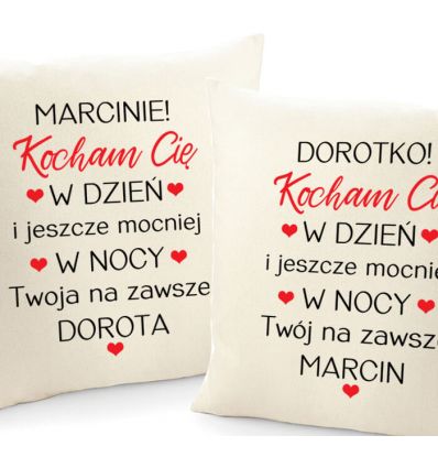 Poduszka spersonalizowana Kocham Cię w dzień i jeszcze mocniej w nocy