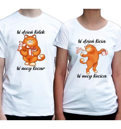 Zestaw koszulke dla pry z kotem na walentynki