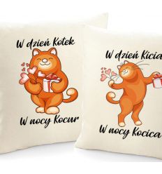 Poduszki z rudym kotem dla pary na walentynki
