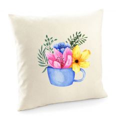 Poduszka wiosenna z kwiatami w kubeczku