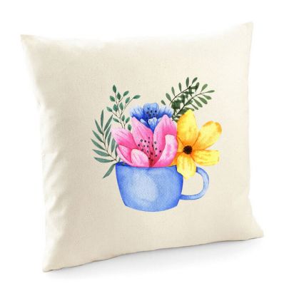 Poduszka wiosenna z kwiatami w kubeczku