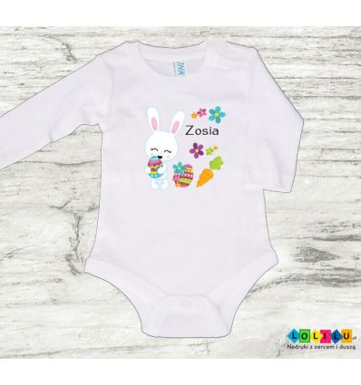 Body wielkanocne dla dziewczynki z imieniem dziecka i zającem
