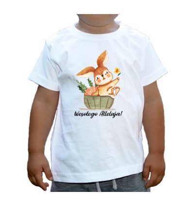 Koszulka wielkanocna z zającem, który siedzi na koszyku