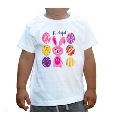 Koszulka wielkanocna dla dziewczynki z pisankami i zającem