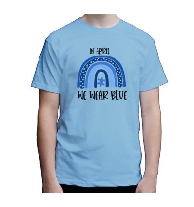 Koszulka męska Autyzm z niebieską tęczą na niebiesko
