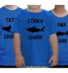 Koszulki rodzinne Mama Tata Syn Córka Shark niebieskie