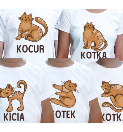 Koszulki rodzinne z kotami Kocur Kotka Kotek Kicia