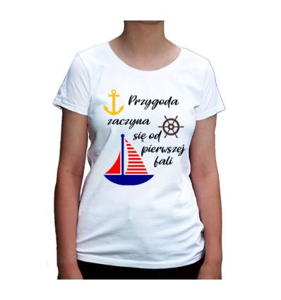 Koszulka żeglarska Przygoda zaczyna się od pierwszej fali