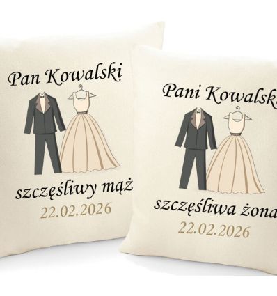 Poduszki na ślub z nazwiskiem Pan i Pani