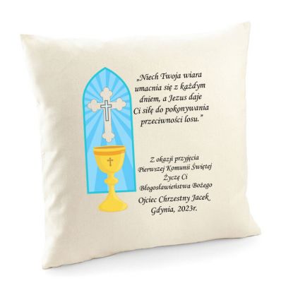 Poduszka na pamiątkę Komunii świętej z życzeniami