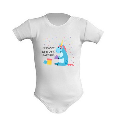 Body na roczek niebieski jednorożec dla chłopca