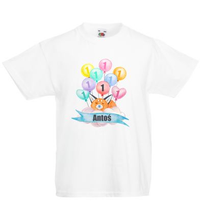 Koszulka na roczek z imieniem, lisem i balonami