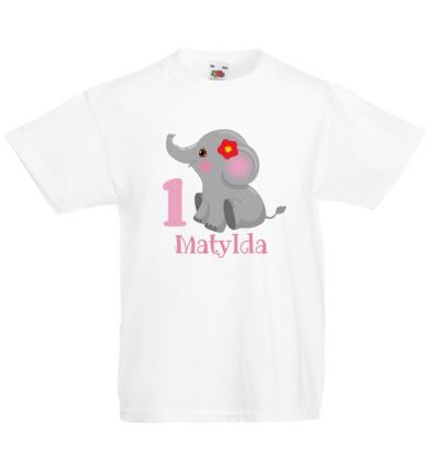 Koszulka na roczek z imieniem i słoniem