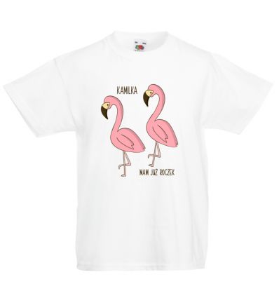Koszulka na roczek z imieniem i flamingami