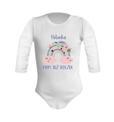Body na roczek dla dziewczynki z imieniem i tęczą