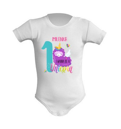 Body na roczek dla dziewczynki z imieniem i lamą