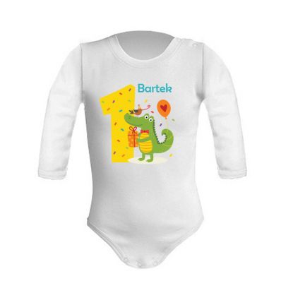 Body na roczek dla chłopca z imieniem i krokodylem