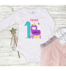 Body na roczek dla dziewczynki z imieniem i lamą