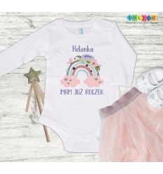 Body na roczek dla dziewczynki z imieniem i tęczą