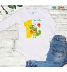 Body na roczek dla chłopca z imieniem i krokodylem