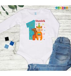 Body na roczek dla chłopca z imieniem i wiewiórką