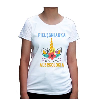 Koszulka dla pielęgniarki Alergologia z rogiem jednorożca