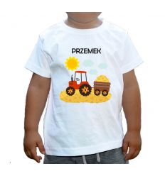 Koszulka z traktorem na polu z imieniem