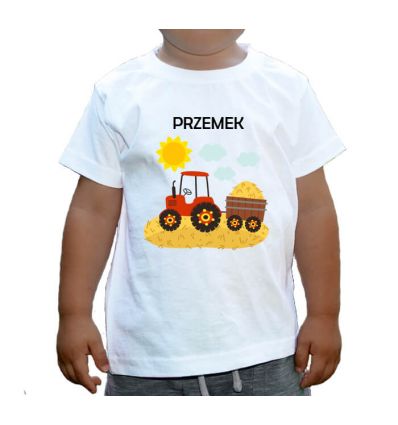 Koszulka Traktor na polu z imieniem