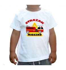 Koszulka z wozem strażackim z imieniem dziecka