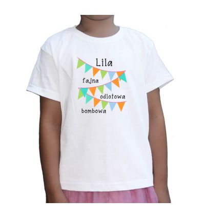 Koszulka dziecięca z imieniem Fajna, odlotowa, bombowa
