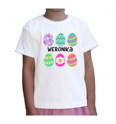 Koszulka wielkanocna z imieniem dziecka kolorowe pisanki