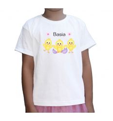 Koszulka wielkanocna z imieniem trzy żółte kurczaczki