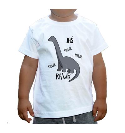 Koszulka dziecięca z imieniem szary dinozaur RAWR
