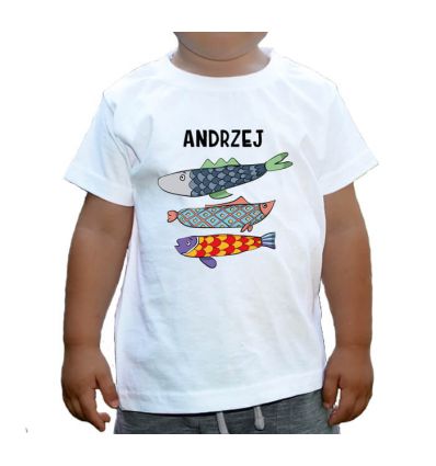 Koszulka dziecięca z imieniem trzy kolorowe Rybki