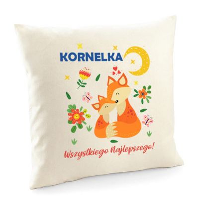 Poduszka z imieniem dziecka z liskami poszewka