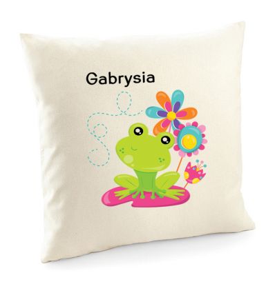 Poduszka z imieniem dziecka z żabką poszewka