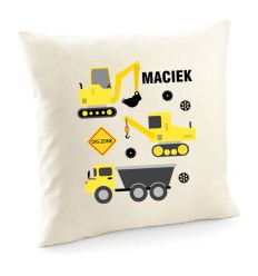 Poduszka z imieniem dla chłopca z koparkami poszewka
