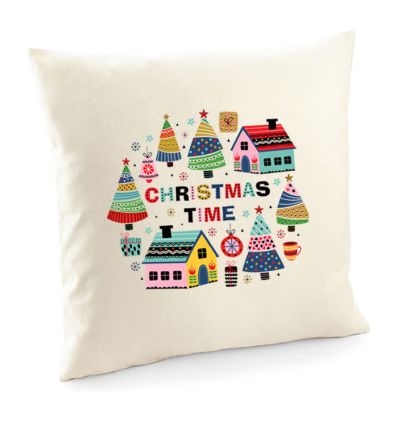 Poduszka świąteczna z domkami, poszewka