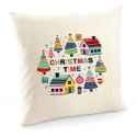 Poduszka świąteczna z domkami, poszewka