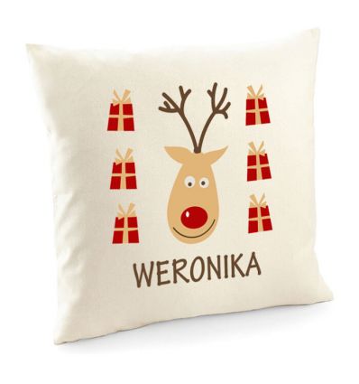Poduszka z reniferem z imieniem, poszewka świąteczna