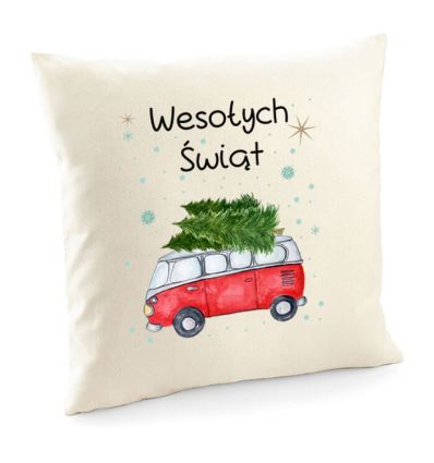 Poduszka busik z choinkami, poszewka świąteczna