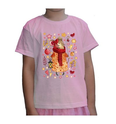 Koszulka świąteczna z myszką dla dziewczynki