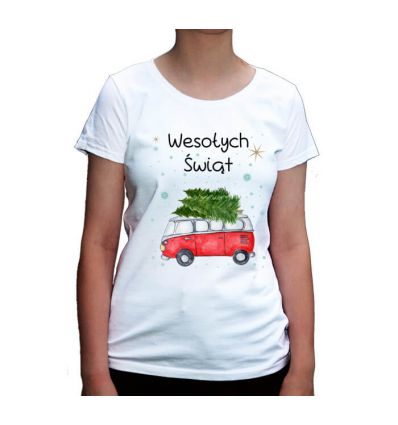 Koszulka świąteczna damska choinka na busie
