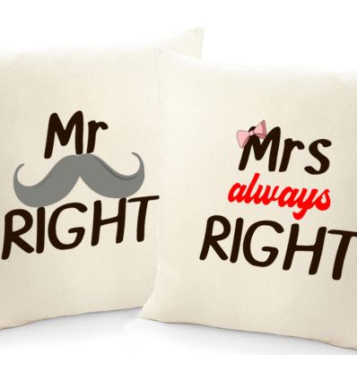 Poduszki dla par na walentynki Mrs Mr Right